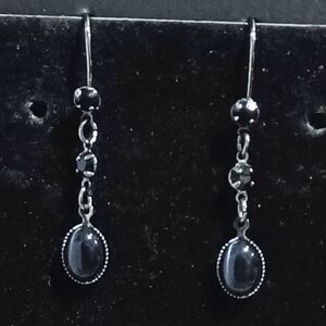 Silver-Toned Cat's Eye Dangle Earrings
